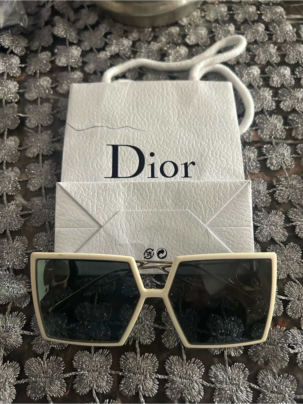 Dior Cream Frame Sunglasses with Dark Lenses